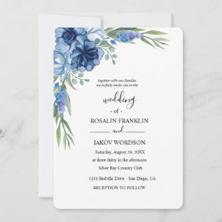 Convites casamento rústico com aquarela azul