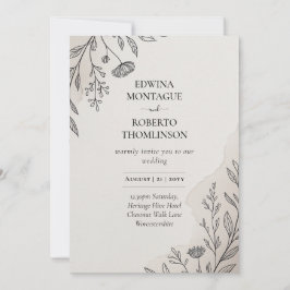Convites Casamento Rústico com Arte Floral Minimalista da H