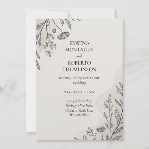 Convites Casamento Rústico com Arte Floral Minimalista da H