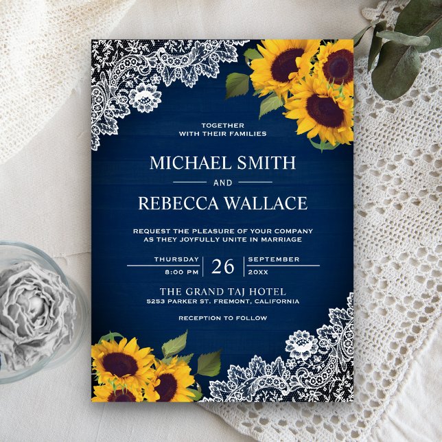 Convites Casamento Rustico com Azul Naval, Madeira, Renda e (Criador carregado)