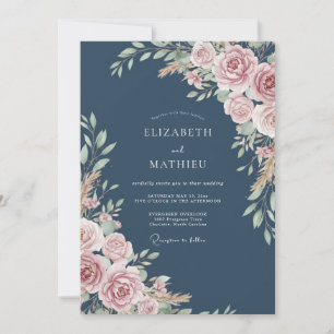 Convites Casamento Rústico com Flor de Rosa Empoeirada