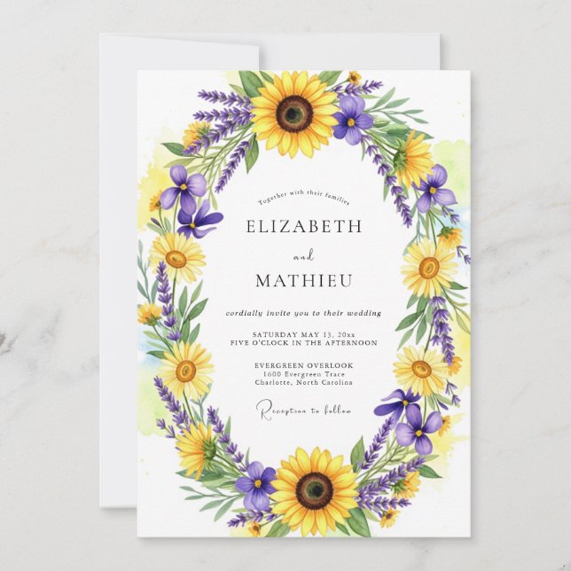 Convites Casamento Rústico com Flores Amarelas (Frente)
