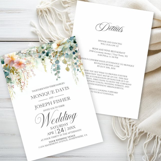 Convites Casamento Rústico com Folhagem de Eucalipto Tudo e (Criador carregado)