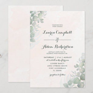 Convites Casamento Rústico com Folhagem de Eucalipto Verde