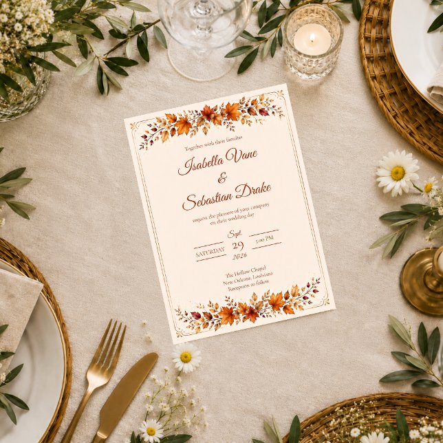 Convites Casamento Rústico com Folhas de Outono (Criador carregado)