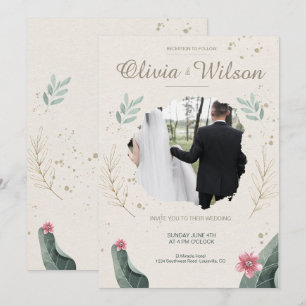 Convites Casamento Rústico com Foto Floral Moderna