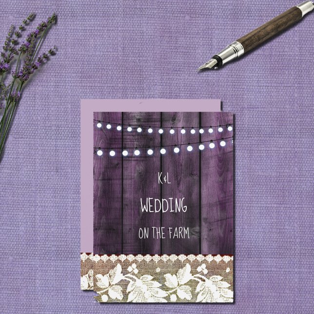 Convites casamento rústico com madeira, rendas, luzes de co (Criador carregado)