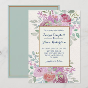 Convites Casamento Rústico com Rosa Burgundy e Rosa em Aqua