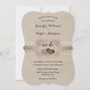 Convites Casamento Rústico com Sacos de Aniagem e Renda Cor
