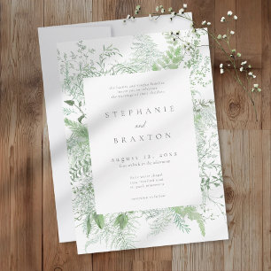 Convites Casamento Rústico com Samambaia em Aquarela