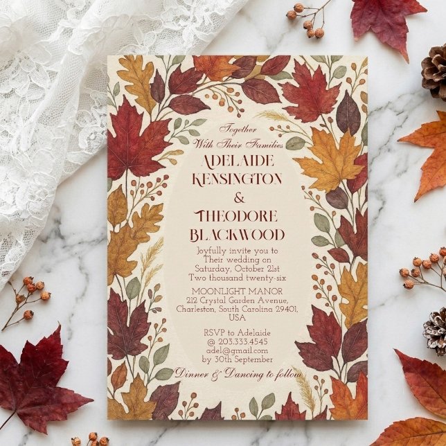Convites Casamento Rústico Cores de Outono Beatitude Românt (Romantic Autumn Bliss Fall Colors Country Wedding Invitation)