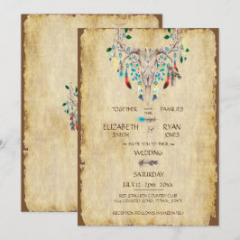 Convites Casamento Rústico, Crânio de Veado, Penas
