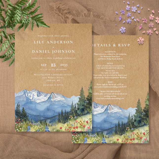 Convites Casamento Rústico de Aquarela com Flores Silvestre (Rustic Watercolor Mountain Wildflower Wedding Invitation)