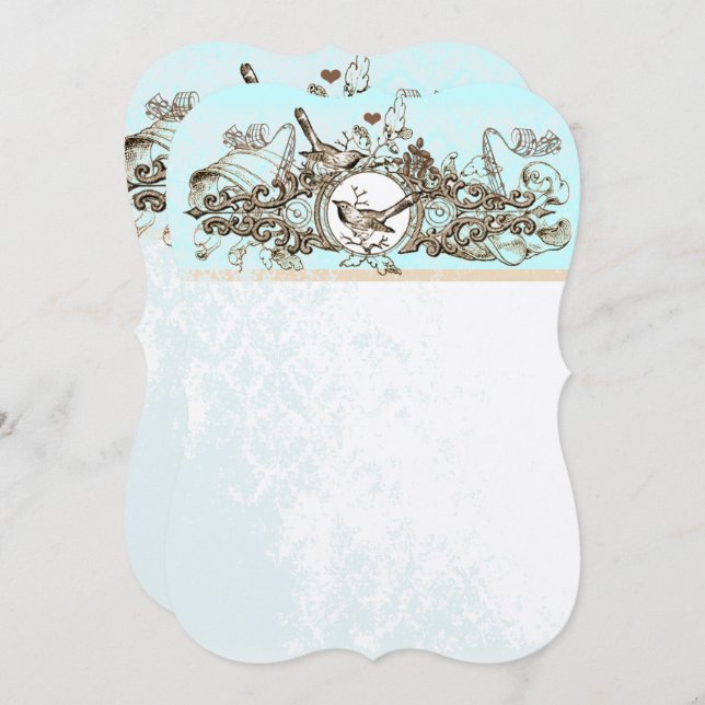 Convites Casamento Rústico de Aves da Floresta Bronze (Frente/Verso)