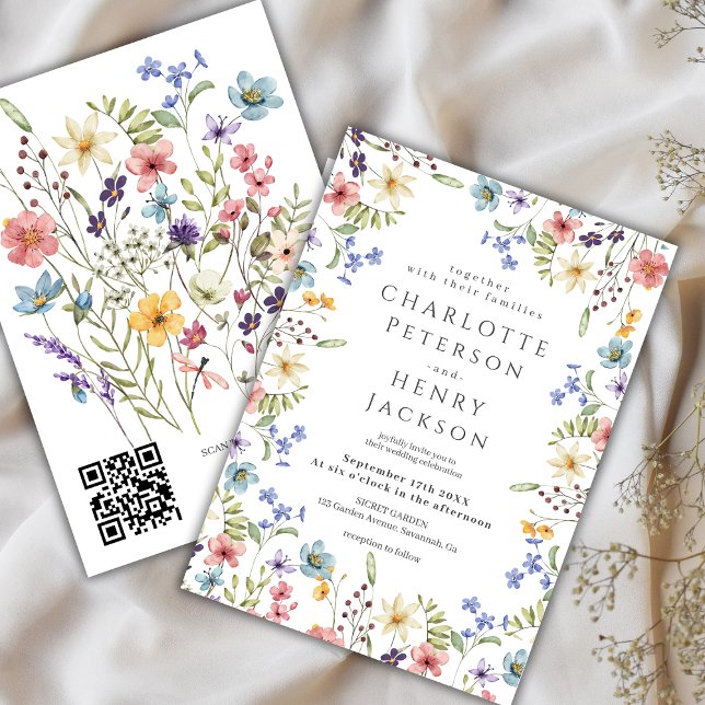 Convites Casamento Rústico de Código QR de Marinha Selvagem (Criador carregado)