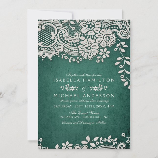Convites Casamento rústico de colar elegante do Emerald Lin (Frente)