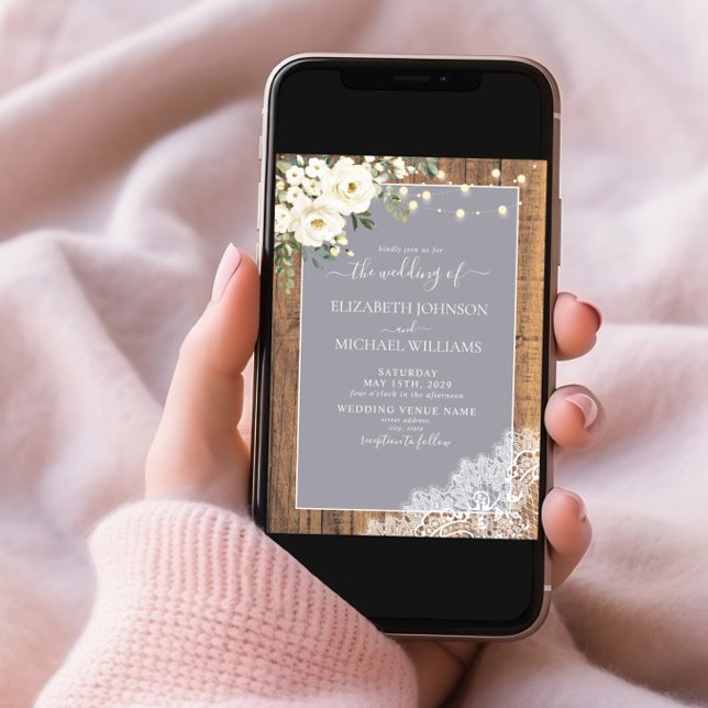 Convites Casamento Rústico De Corrente De Madeira Da Cinza  (Criador carregado)