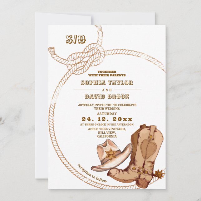Convites Casamento Rústico de Cowboy Western (Frente)