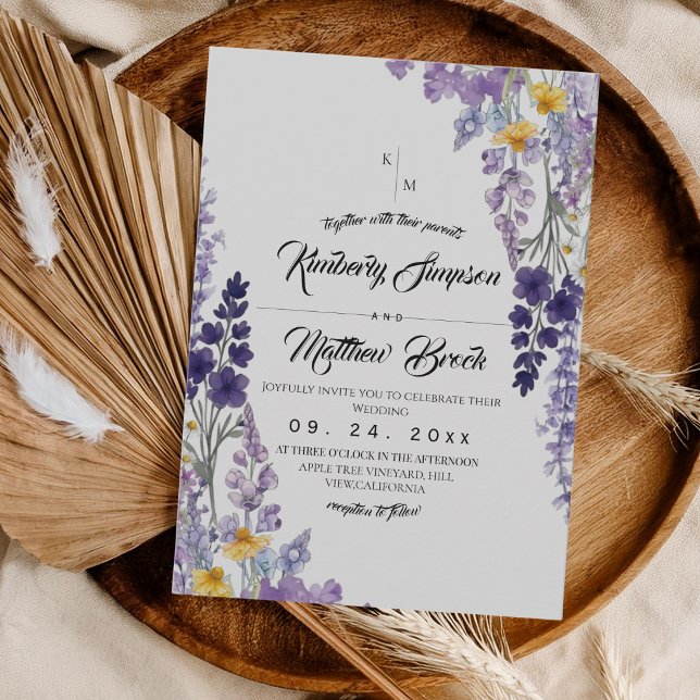 Convites Casamento Rústico de Flores Silvestres Elegantes (Criador carregado)