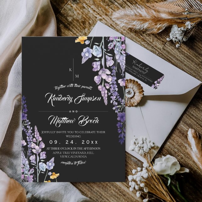 Convites Casamento Rústico de Flores Silvestres Moderno e E (Criador carregado)
