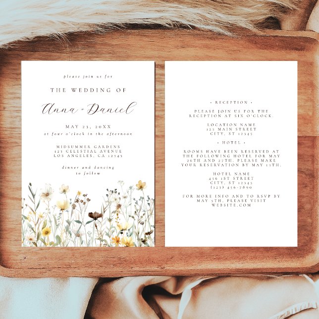 Convites Casamento Rústico de Flores Silvestres Tudo em Um (Criador carregado)