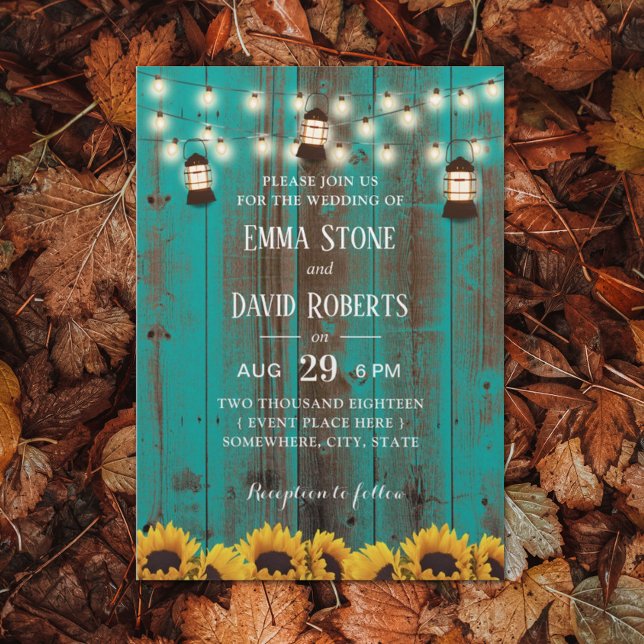 Convites Casamento Rústico de Girassóis e Lanternas (Criador carregado)