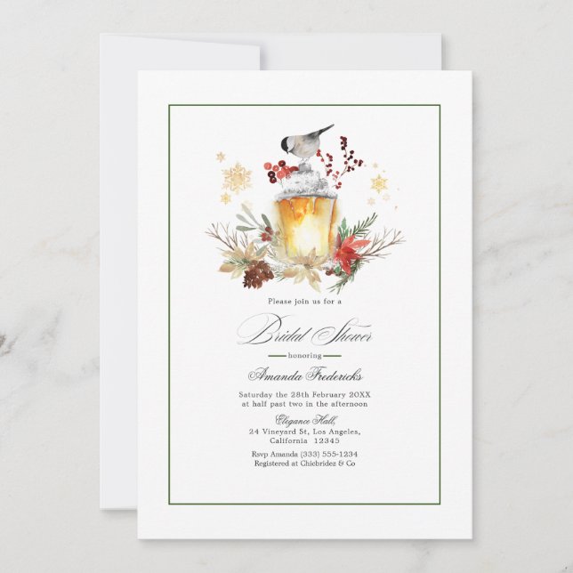 Convites Casamento Rústico de Inverno com Pinheiro e Abeto (Frente)