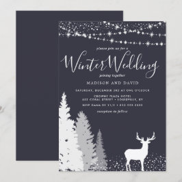 Convites Casamento Rústico de Inverno com Veado na Floresta