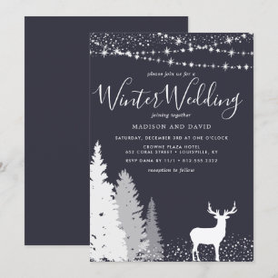 Convites Casamento Rústico de Inverno com Veado na Floresta