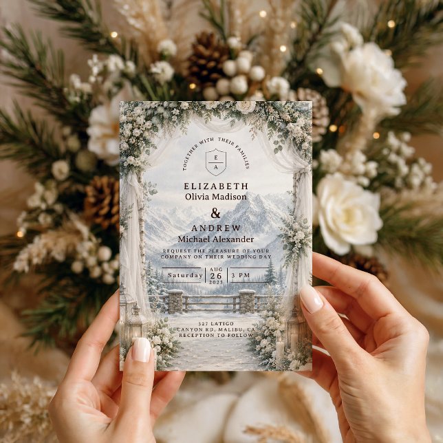 Convites Casamento Rústico de Inverno na Montanha (Criador carregado)