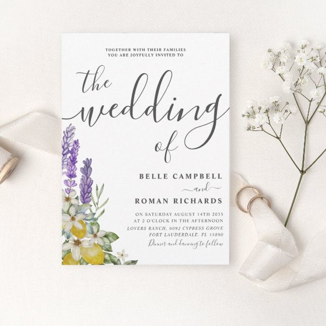Convites Casamento Rústico de Lavandas Roxas e Limões (Criador carregado)