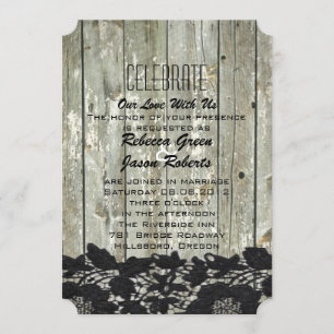 Convites casamento rústico de madeira de celeiro preto e re