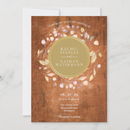 Convites Casamento Rústico de Madeira Laurel Garland Faux G