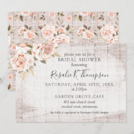 Convites Casamento Rústico de Madeira & Rosas Românticas Ch