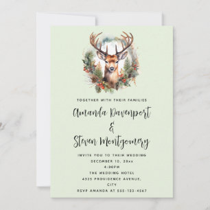 Convites Casamento Rústico de Natal com Cervo Marrom e Galh