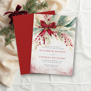 Convites Casamento Rústico de Natal com Verde de Inverno e 
