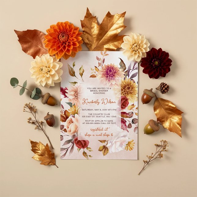 Convites Casamento Rústico de Outono Apaixonado Floral Chá  (Rustic Fall in Love Fall Floral Bridal Shower Invitation)