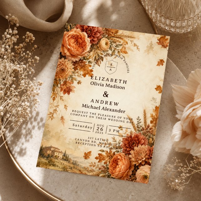 Convites Casamento Rústico de Outono Atemporal (Criador carregado)