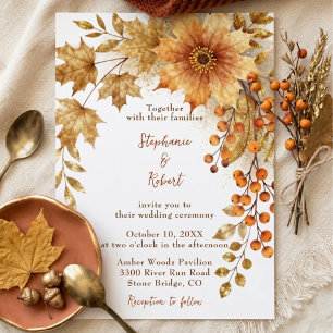 Convites Casamento Rústico de Outono com Aquarela e Folhas