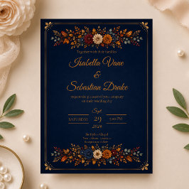 Convites Casamento Rústico de Outono com Azul Marinho