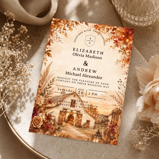Convites Casamento Rústico de Outono em Celeiro (Criador carregado)