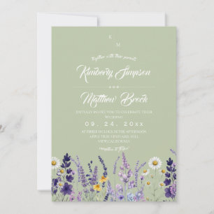 Convites Casamento Rústico de Salvia e Lavanda com Flores S