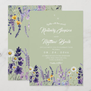 Convites Casamento Rústico de Salvia e Lavanda com Flores S
