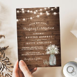 Convites Casamento Rústico do Bebê Breath Mason Jar Lights<br><div class="desc">O Convite de casamento para o Breath Mason Jar Lights deste Bebê Russo é perfeito para casais que procuram um toque encantador e rústico no dia do seu casamento. A combinação do hálito do bebê, jares de pedreiro e luzes de cordas cria uma atmosfera acolhedora e romântica, perfeita para um...</div>