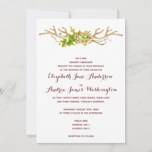 Convites Casamento Rústico e Sofisticado com Chifres e Flor