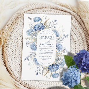 Convites Casamento Rústico Elegante com Flor Silvestre Azul