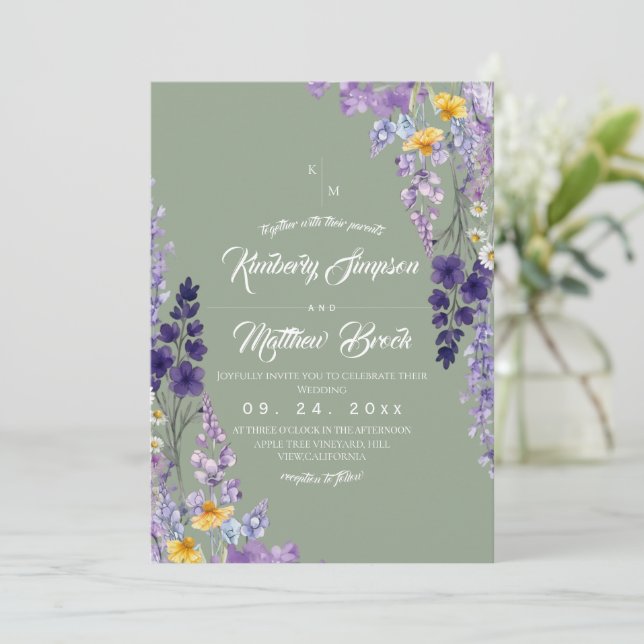 Convites Casamento Rústico Elegante com Flor Silvestre Salv (Em pé/Frente)