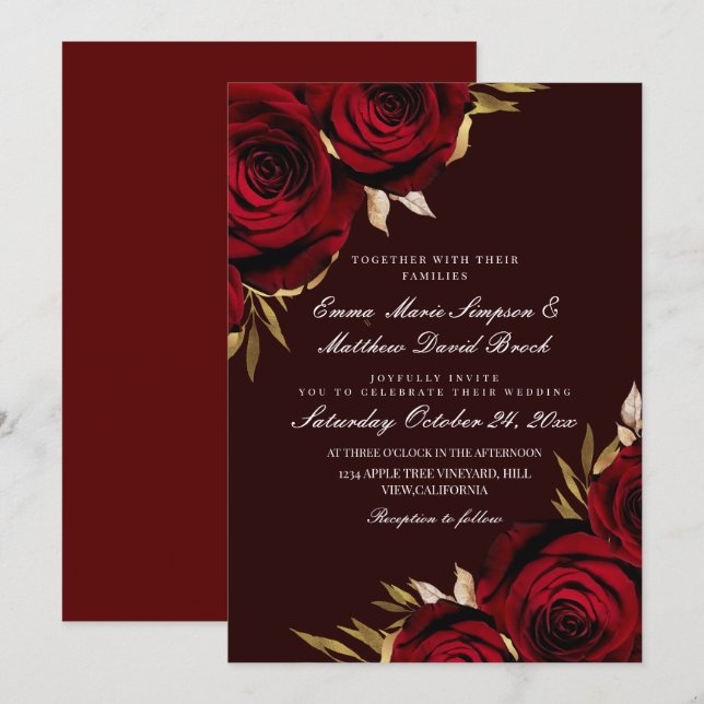 Convites Casamento Rústico Elegante com Rosa Vermelha (Frente/Verso)