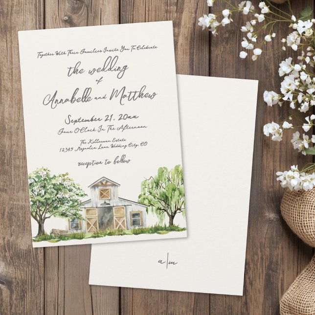 Convites Casamento Rústico Elegante em Celeiro no Campo (Elegant Rustic Country Barn Wedding Invitation)