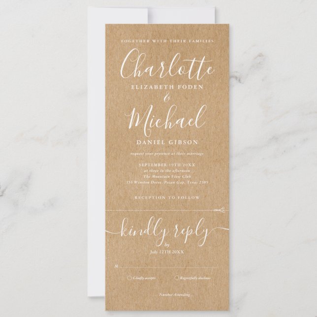Convites Casamento Rústico Elegante Script All In One (Frente)